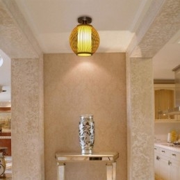 Egyedülálló, félig süllyesztett, kreatív, kerek bambusz mennyezeti lámpa veranda világítás