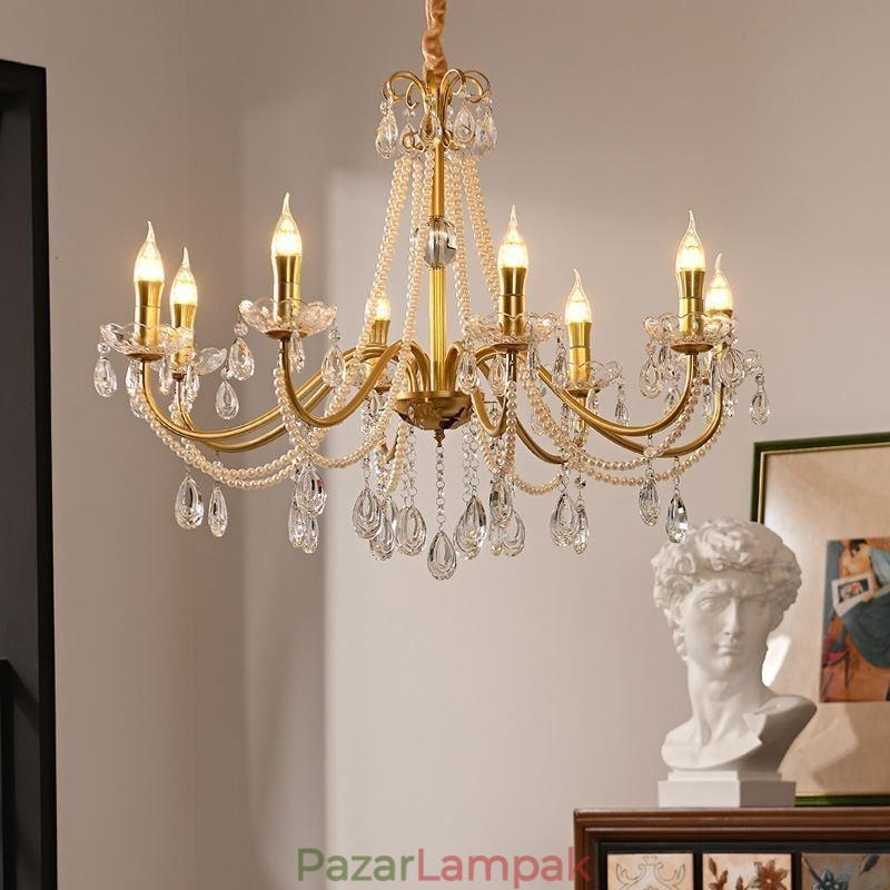 Amerikai kristály függőlámpa Country stílusú Kreatív Iron Art mennyezeti lámpa