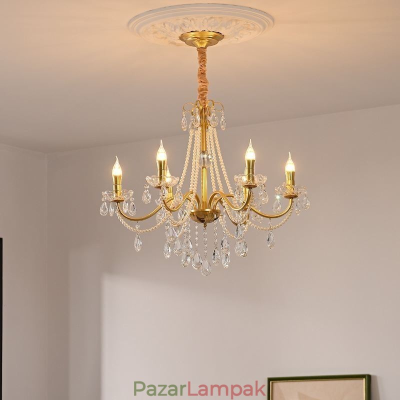 Amerikai kristály függőlámpa Country stílusú Kreatív Iron Art mennyezeti lámpa