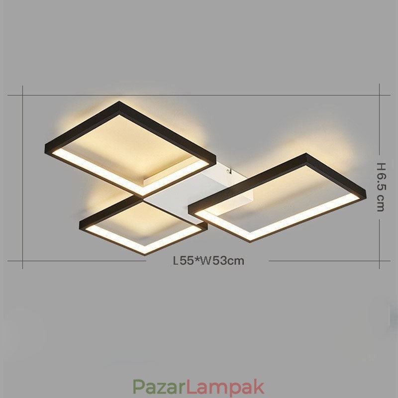 Süllyesztett, minimalista 3 négyzet alakú mennyezeti lámpa, fokozatmentesen szabályozható távirányítóval 60 W