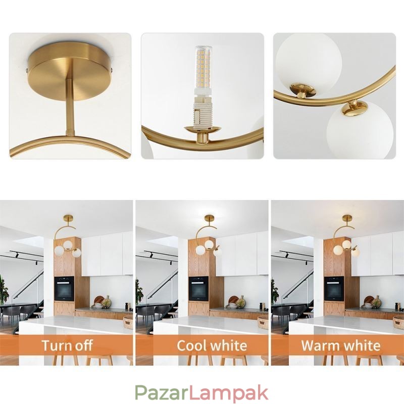 Modern és egyszerű süllyeszthető háromfejes tejfehér üveg mennyezeti lámpa G9 5W