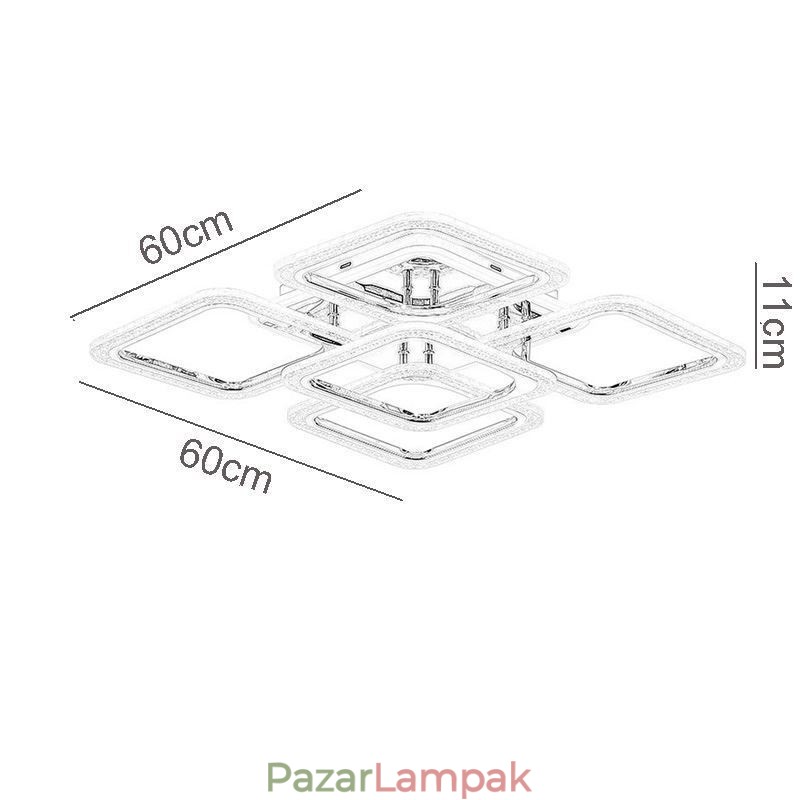 Falba süllyesztett króm akril négyzet alakú mennyezeti lámpa 5 lámpa