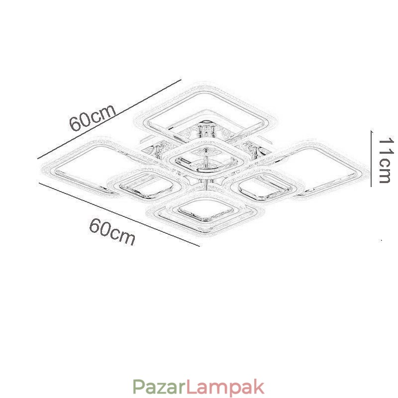 Falba süllyesztett akril négyzet alakú mennyezeti lámpa, króm 8 lámpa