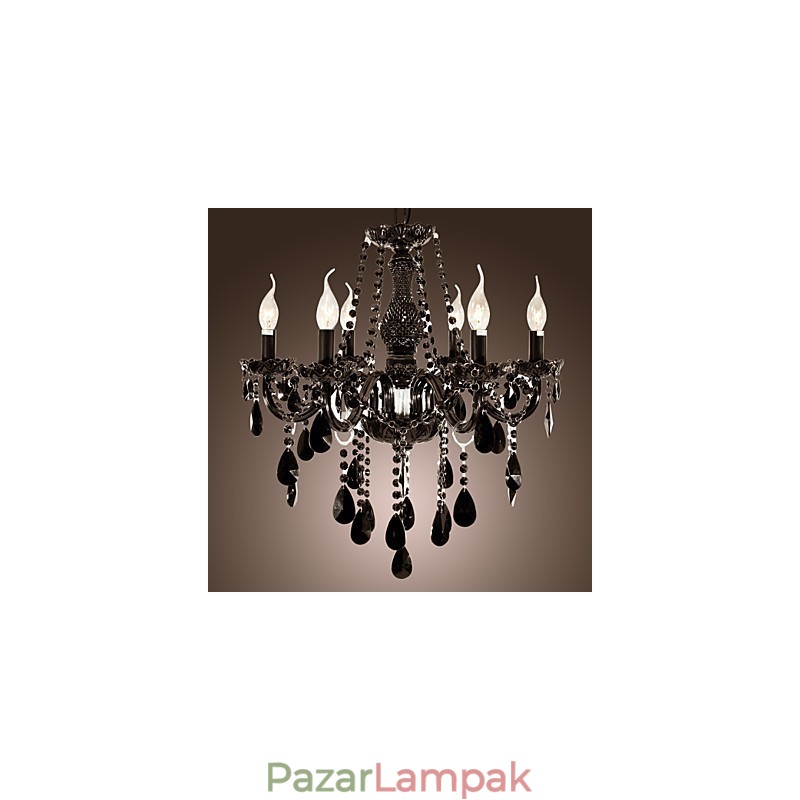 Csillár fekete kristály modern 6 lámpa