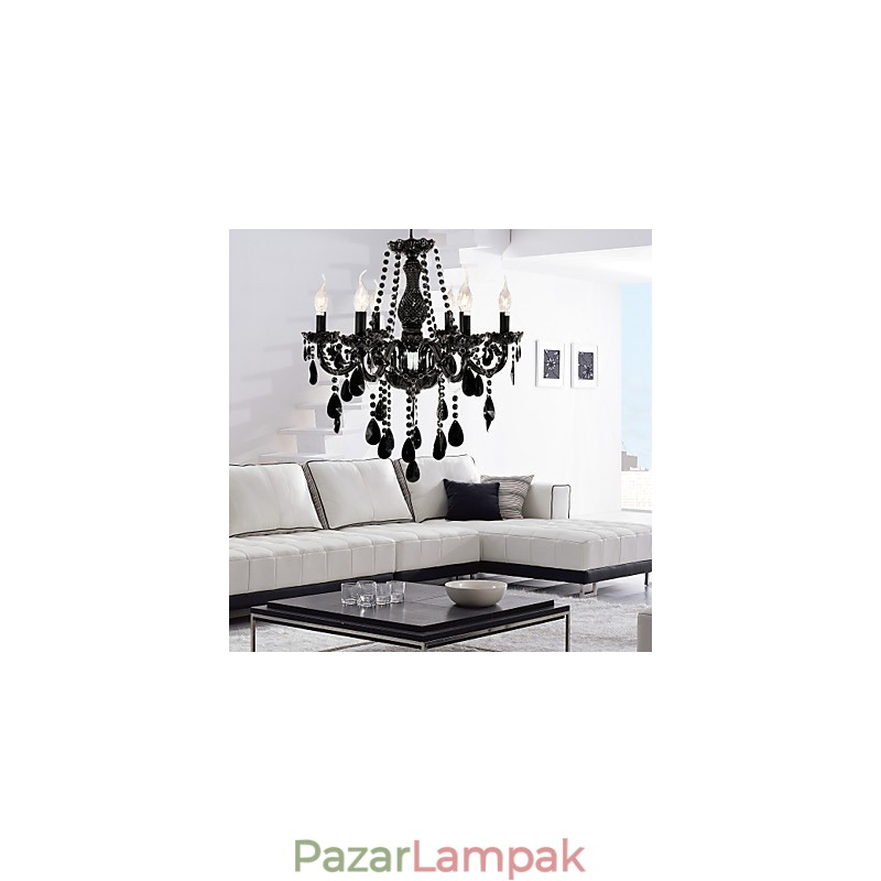 Csillár fekete kristály modern 6 lámpa