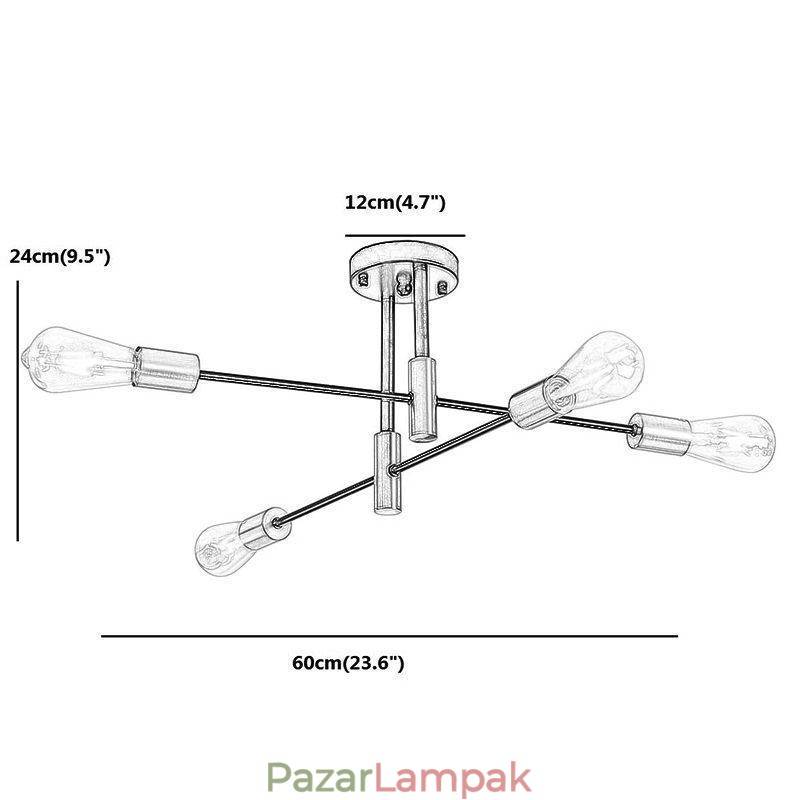 4 lámpa Fekete Sputnik csillár Század közepén, félig süllyesztett mennyezeti lámpa