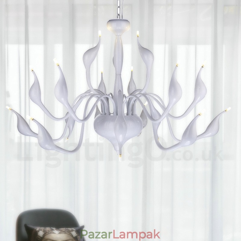 18 lámpa, rozsdamentes, posztmodern hattyúcsillár, G4, fehér kivitelben