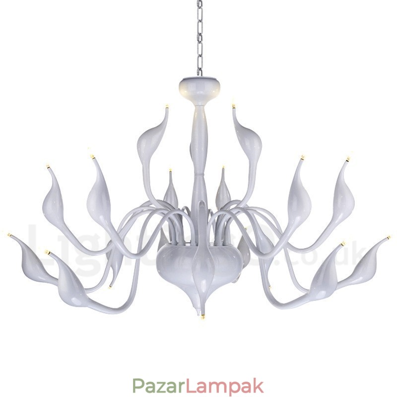 18 lámpa, rozsdamentes, posztmodern hattyúcsillár, G4, fehér kivitelben