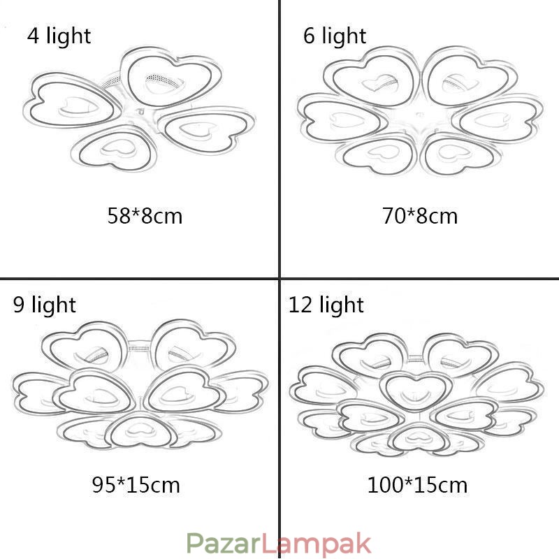 Szív alakú sziromos mennyezeti lámpa süllyesztett tartó