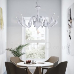 18 lámpa, rozsdamentes, posztmodern hattyúcsillár, G4, fehér kivitelben