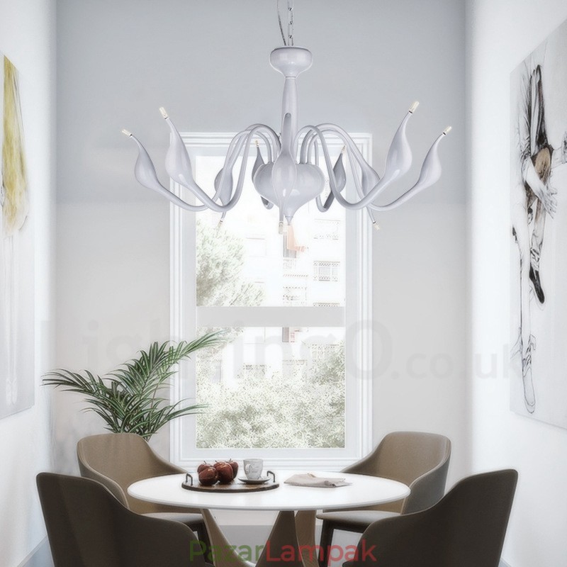 18 lámpa, rozsdamentes, posztmodern hattyúcsillár, G4, fehér kivitelben