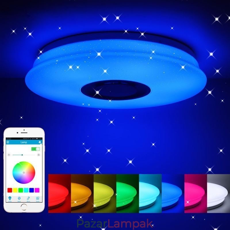 Süllyesztett, színes mennyezeti lámpa Bluetooth zenei hangszóró időzítési funkcióval