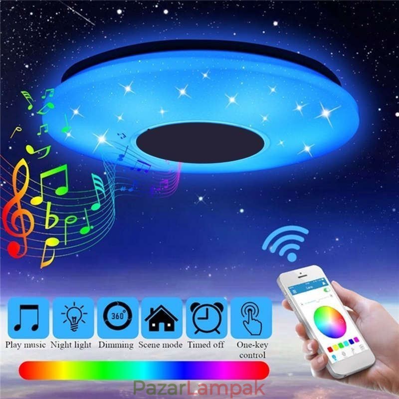 Süllyesztett, színes mennyezeti lámpa Bluetooth zenei hangszóró időzítési funkcióval