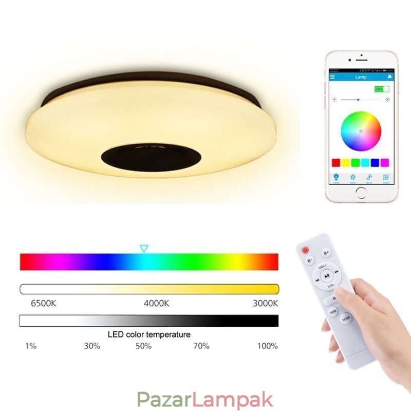 Süllyesztett, színes mennyezeti lámpa Bluetooth zenei hangszóró időzítési funkcióval
