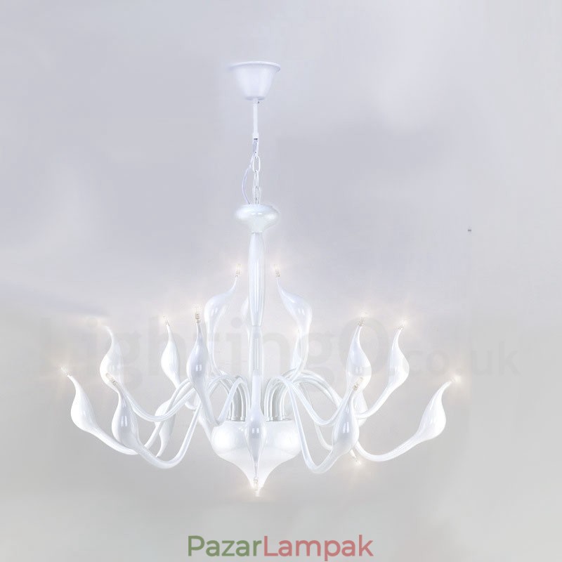 18 lámpa, rozsdamentes, posztmodern hattyúcsillár, G4, fehér kivitelben