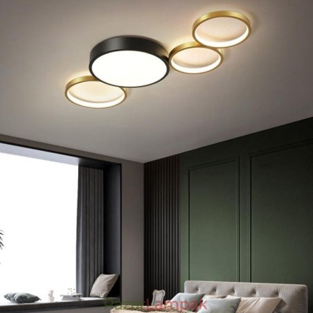 4 gyűrűs süllyesztett mennyezeti lámpa Egyedi fekete+arany lámpaernyős világítás
