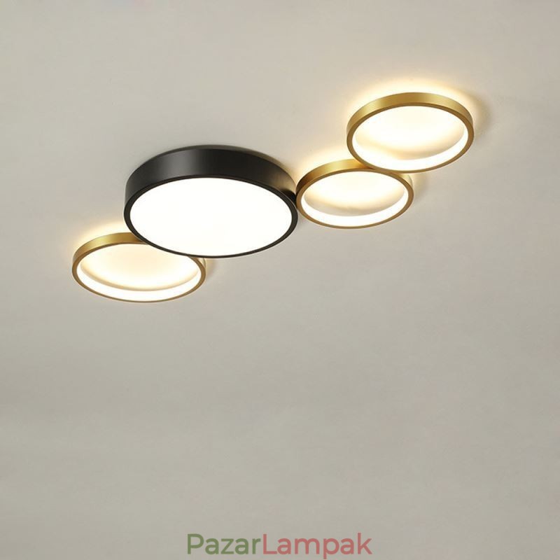 4 gyűrűs süllyesztett mennyezeti lámpa Egyedi fekete+arany lámpaernyős világítás