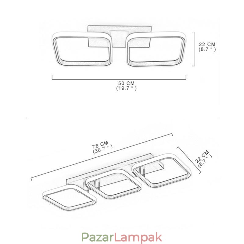 Modern, minimalista süllyesztett, akril négyzet alakú mennyezeti lámpa