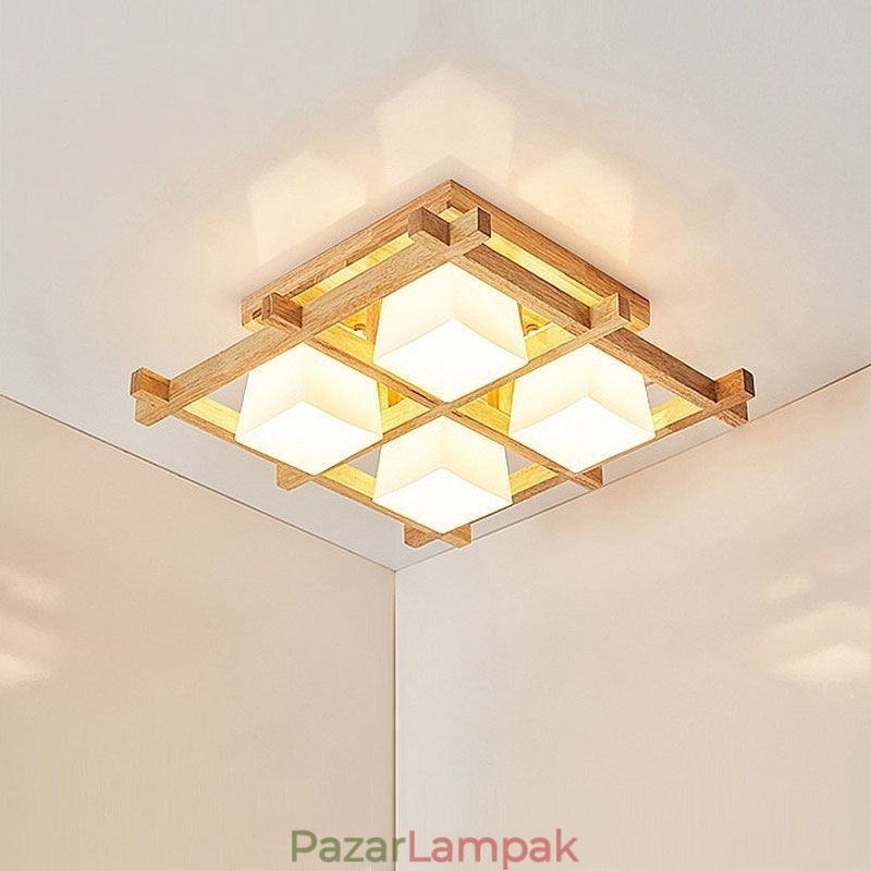 Nordic Square Grid süllyesztett mennyezeti lámpa Gumi fa lámpa