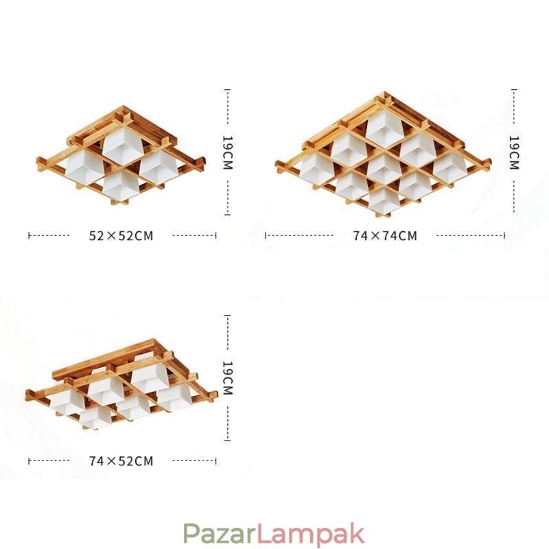 Nordic Square Grid süllyesztett mennyezeti lámpa Gumi fa lámpa