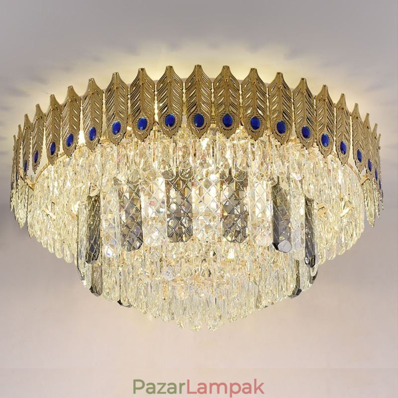 Crystal süllyesztett rögzítésű, kerek, galvanizált Phoenix Tail Gold luxus dekoratív mennyezeti lámpa