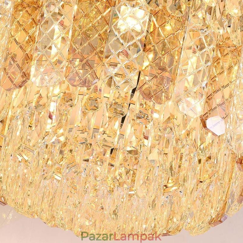 Crystal süllyesztett rögzítésű, kerek, galvanizált Phoenix Tail Gold luxus dekoratív mennyezeti lámpa