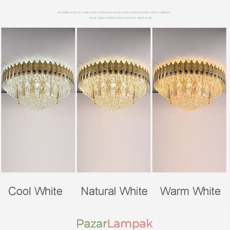 Crystal süllyesztett rögzítésű, kerek, galvanizált Phoenix Tail Gold luxus dekoratív mennyezeti lámpa