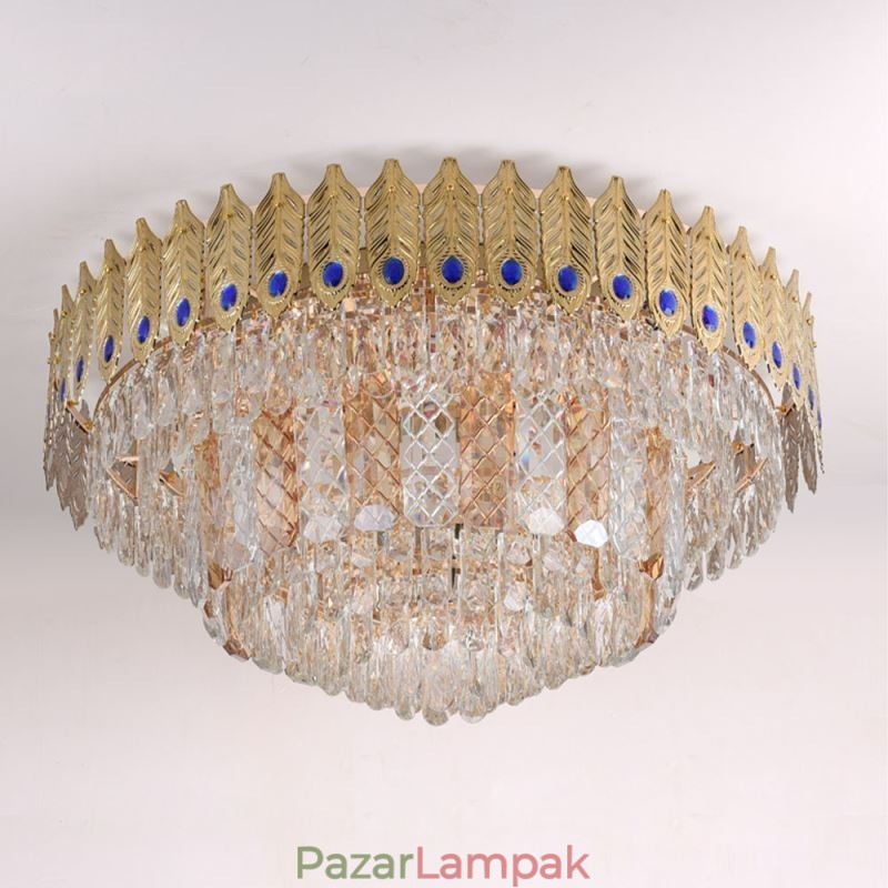Crystal süllyesztett rögzítésű, kerek, galvanizált Phoenix Tail Gold luxus dekoratív mennyezeti lámpa