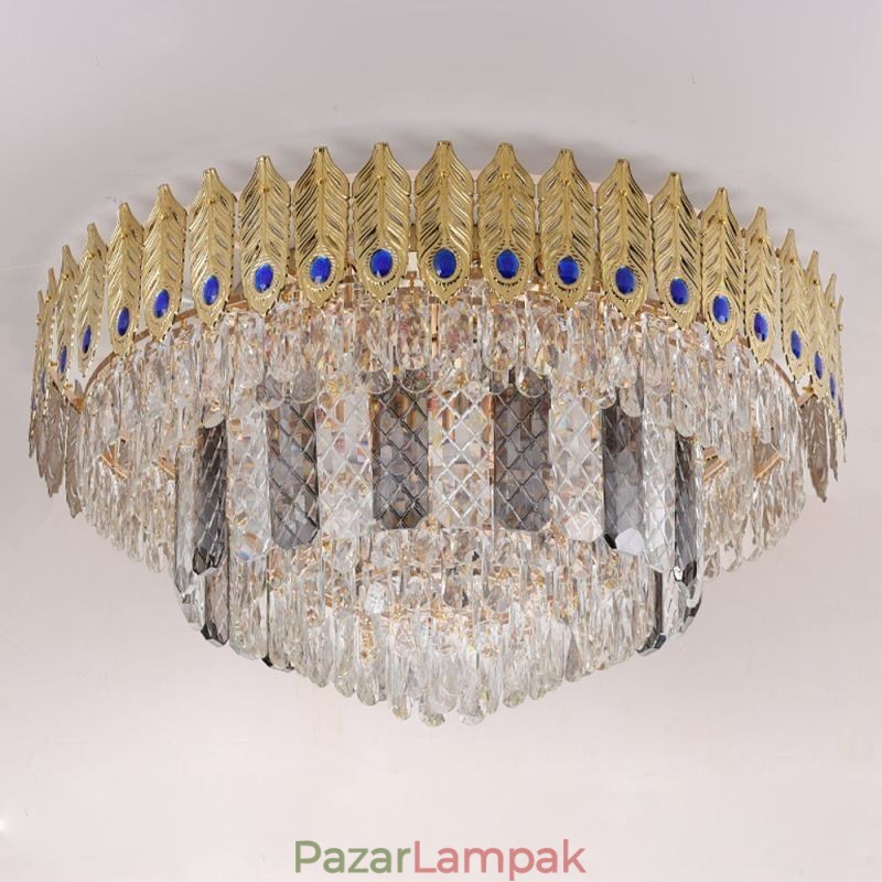 Crystal süllyesztett rögzítésű, kerek, galvanizált Phoenix Tail Gold luxus dekoratív mennyezeti lámpa