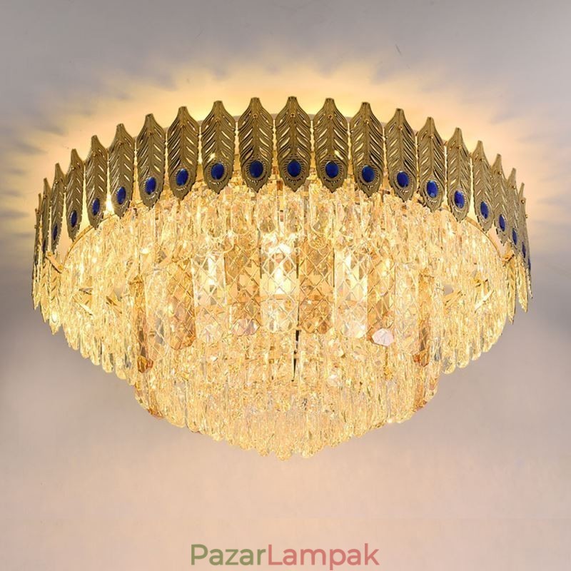 Crystal süllyesztett rögzítésű, kerek, galvanizált Phoenix Tail Gold luxus dekoratív mennyezeti lámpa