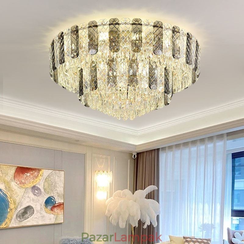 Crystal süllyeszthető dupla rétegű kerek luxus dekoratív mennyezeti lámpa 80 cm
