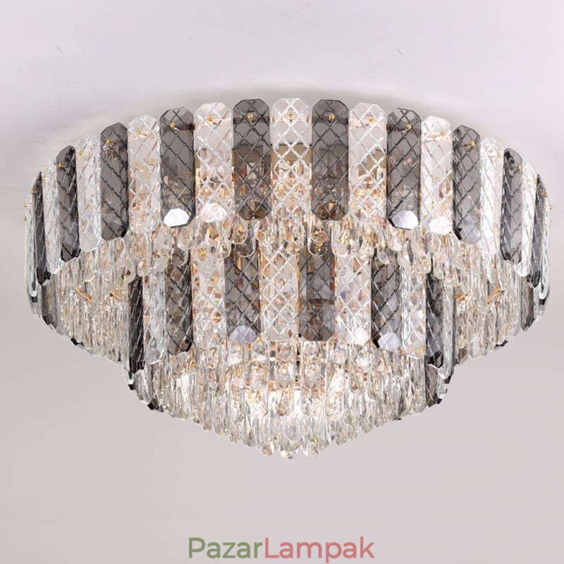 Crystal süllyeszthető dupla rétegű kerek luxus dekoratív mennyezeti lámpa 80 cm