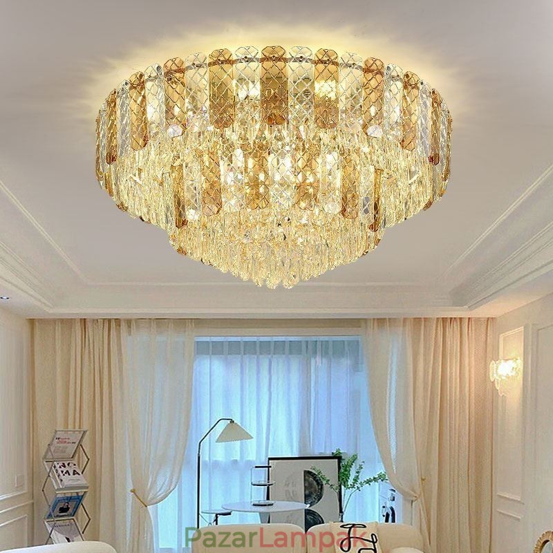 Crystal süllyeszthető dupla rétegű kerek luxus dekoratív mennyezeti lámpa 80 cm