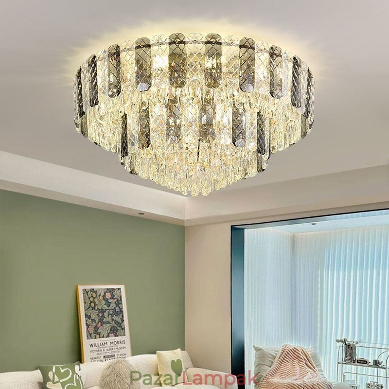 Crystal süllyeszthető dupla rétegű kerek luxus dekoratív mennyezeti lámpa 80 cm
