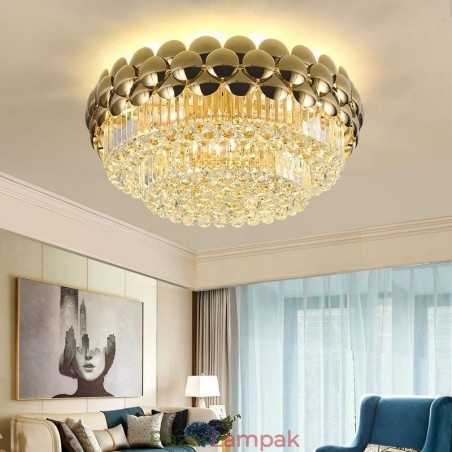 Crystal süllyesztett, kerek galvanikus arany luxus dekoratív mennyezeti lámpa 80 cm Crystal süllyesztett, kerek galvanikus arany luxus dekoratív mennyezeti lámpa 80 cm