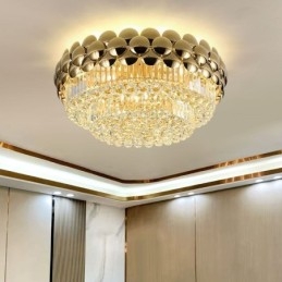 Crystal süllyesztett, kerek galvanikus arany luxus dekoratív mennyezeti lámpa 80 cm