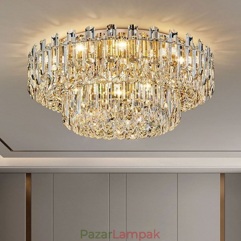 Luxus Crystal süllyesztett szerelésű, kerek kristálydekorációs mennyezeti lámpa