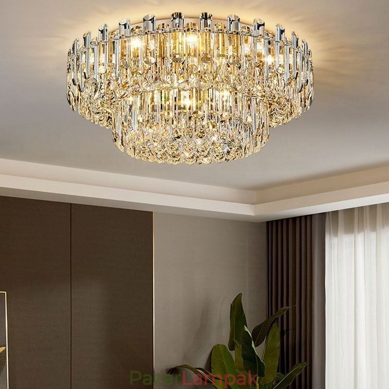 Luxus Crystal süllyesztett szerelésű, kerek kristálydekorációs mennyezeti lámpa