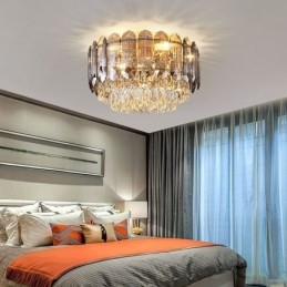 Crystal Flush Mount Füstös Szürke Kerek Kristály Dekorációs Mennyezeti Világító