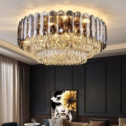 Crystal Flush Mount Füstös Szürke Kerek Kristály Dekorációs Mennyezeti Világító