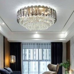 Crystal Flush Mount Füstös Szürke Kerek Kristály Dekorációs Mennyezeti Világító