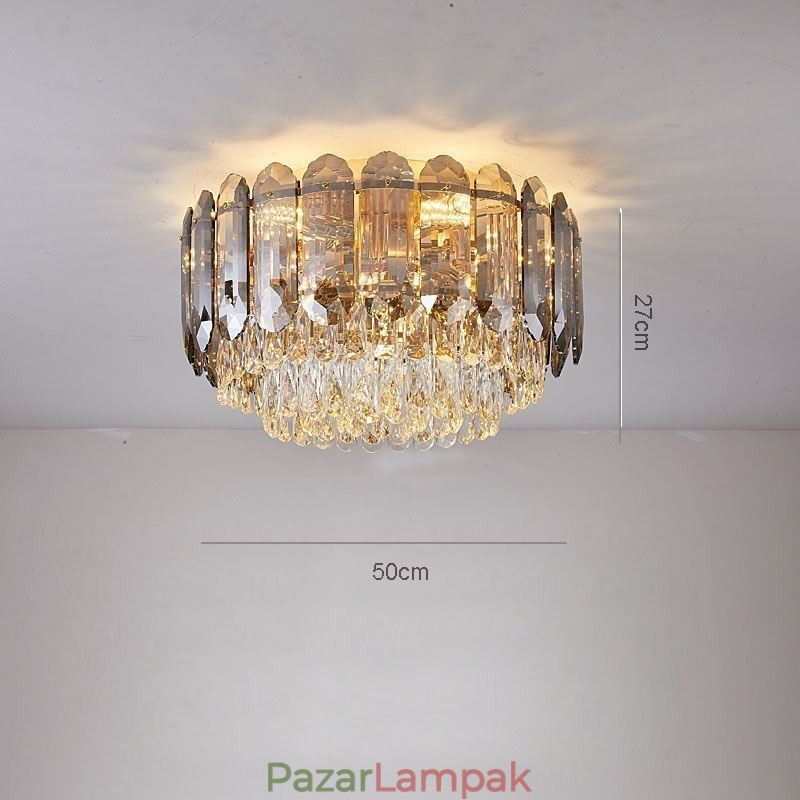 Crystal Flush Mount Füstös Szürke Kerek Kristály Dekorációs Mennyezeti Világító