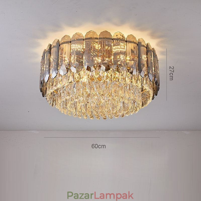 Crystal Flush Mount Füstös Szürke Kerek Kristály Dekorációs Mennyezeti Világító