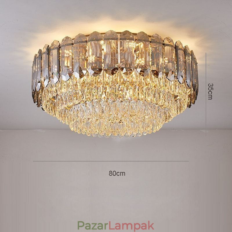 Crystal Flush Mount Füstös Szürke Kerek Kristály Dekorációs Mennyezeti Világító
