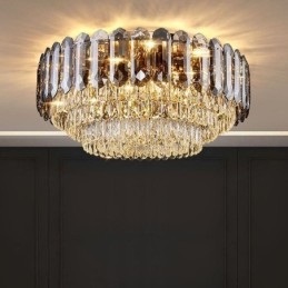 Crystal Flush Mount Füstös Szürke Kerek Kristály Dekorációs Mennyezeti Világító