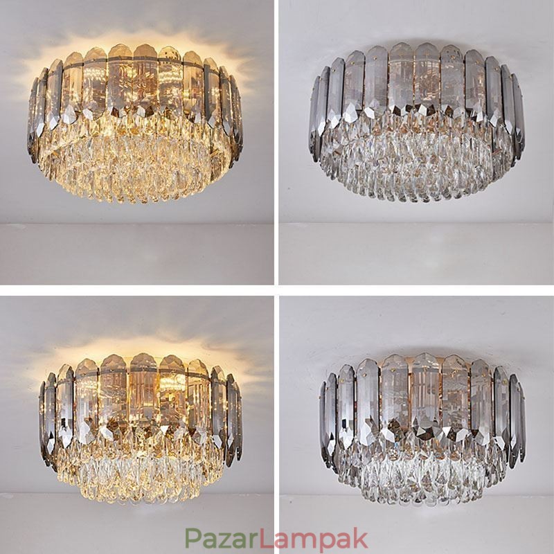 Crystal Flush Mount Füstös Szürke Kerek Kristály Dekorációs Mennyezeti Világító