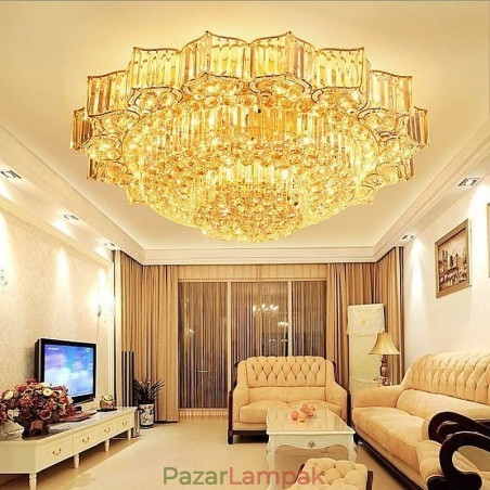 Elegáns, süllyesztve szerelt kerek kristálycsillár, virág alakú