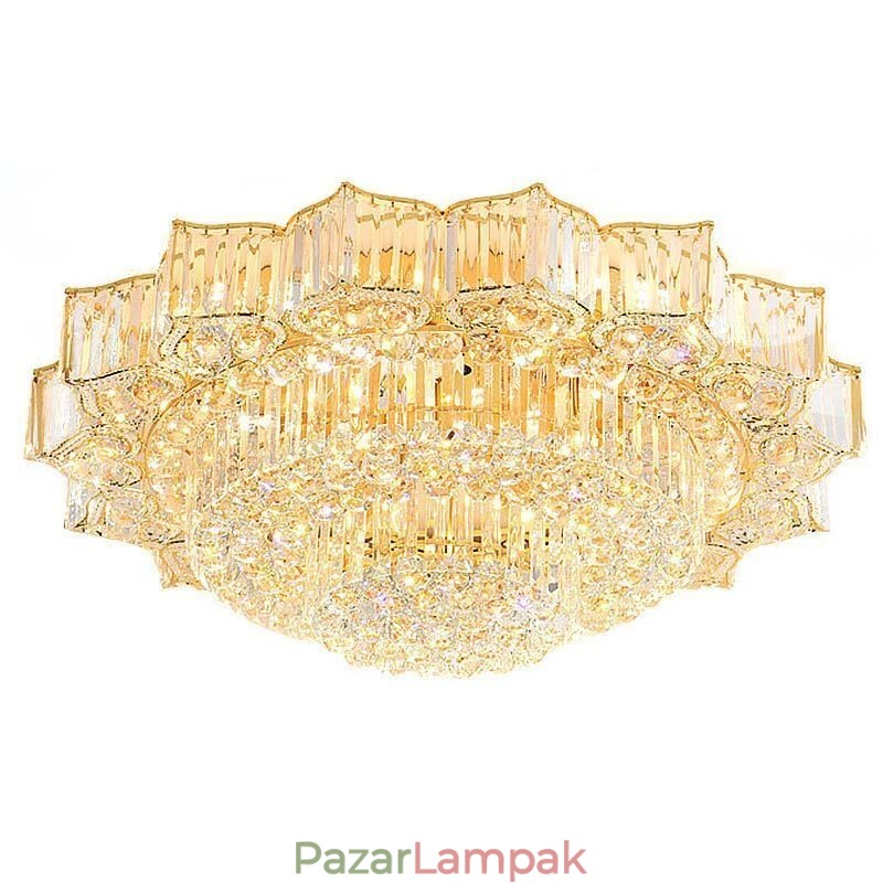 Elegáns, süllyesztve szerelt kerek kristálycsillár, virág alakú