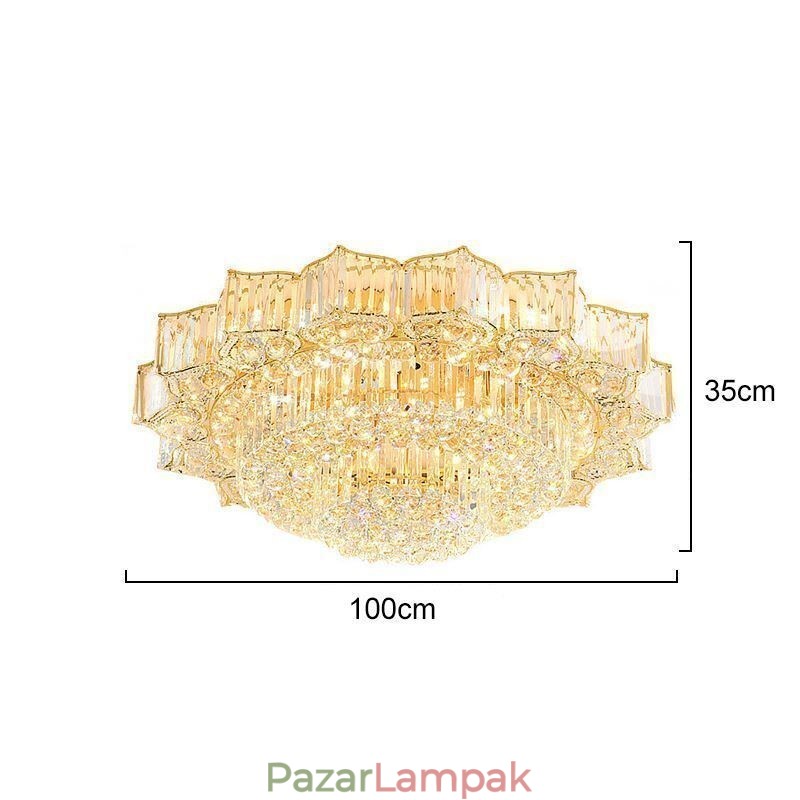 Elegáns, süllyesztve szerelt kerek kristálycsillár, virág alakú