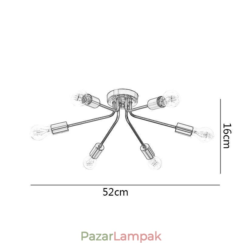 Sputnik Chandelier 6 Light, félig süllyesztett mennyezeti lámpatest